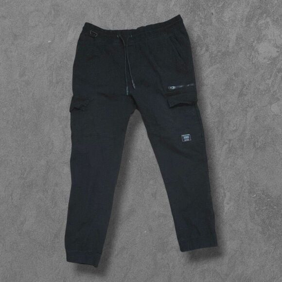 Y2K Akademiks Black Taper Streetwear Cargo Jogging Pants Large - Picture 1 of 7